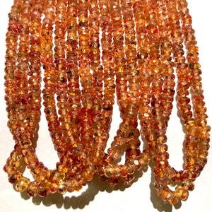 AAA+ Rarest~Orangish-Red Songea Sapphire Beads Orange Sapphire Faceted Rondelle Beads 3-3.5MM Orange Sapphire Gemstone 16” Beads Colourful