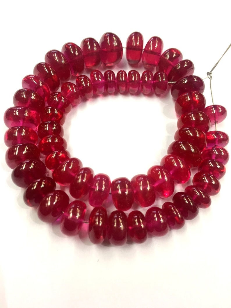 Gemstone Jewelry Gorgeous Ruby Corundum Smooth Rondelle Beads 7-10mm W Smooth Gemstone Beads 10" Strand Superb Quality New Arrival wholesale