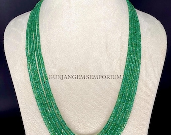GIA CERTIFIED~~AAA+ Grade Columbian Emerald 5 Layered Necklace Genuine Emerald Faceted Rondelle Beads Faceted Emerald Necklace Emerald Stone