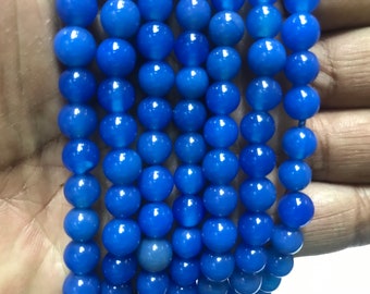 Heated Blue chalcedony 6mm 1mm Hole /6mm Blue chalcedony Beads/Round Shape Blue chalcedony With 1mm Hole/Blue Chalcedony //15”Line//Heated/