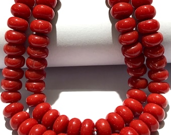 Genuine Cherry Red Coral Smooth Rondelle Beads 8mm Coral Rondelle Beads Red Coral Gemstone Beads Natural Coral Beads Wholesale Jewelry Beads