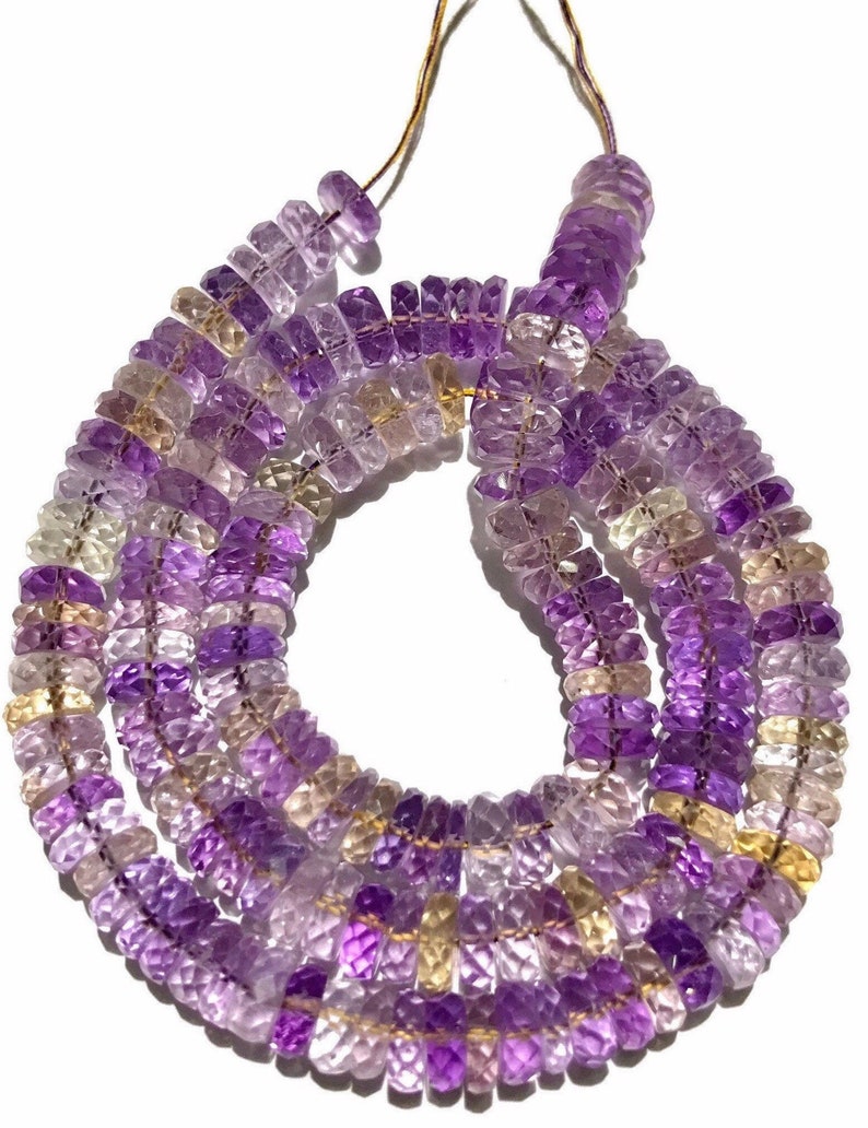 SparklingAAA Ametrine Faceted Wheel Shape Beads Natural 5-7mm Ametrine Tyre Shape Beads Ametrine Flat Rondelles Ametrine Gemstone Beads image 10