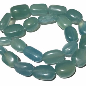 Aquamarine Color Smooth Calcite  Gemstone Beads/18” Calcite Stone Beads/13-16*16-22mm W*H Calcite Smooth Tumbles/Blue Calcite Smooth Nuggets