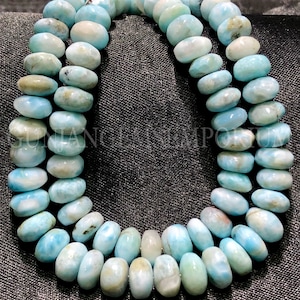 AAA+ Rarest~~Light Blue Larimar Smooth Rondelle Beads Natural Larimar Rondelle Smooth Beads Genuine Larimar Gemstone Beads Larimar Wholesale