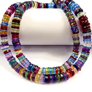 AAAA++ Quality~~Multi Sapphire Gemstone Beads 6-10mm Multi Sapphire Tyre Beads Multi Color Faceted Wheel Shape Beads Multi Sapphire Wheels