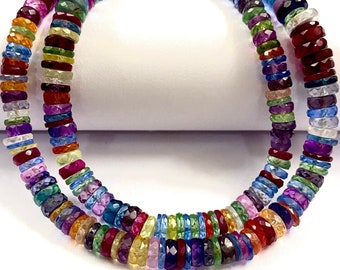 AAAA++ Quality~~Multi Sapphire Gemstone Beads 5mm-8mm Multi Sapphire Tyre Beads Multi Color Faceted Wheel Shape Beads Multi Sapphire Wheels