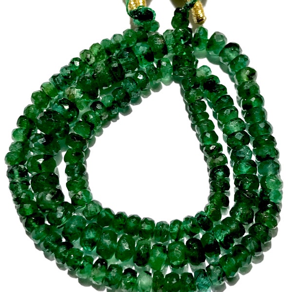 AAAA++ Quality~Zambian Green Emerald Faceted Rondelle Beads 4mm to 5mm Emerald Necklace Zambian Emerald Faceted Beads Emerald Gemstone Beads