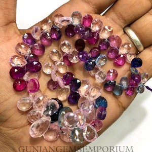 So Colorful~~Pink Sapphire Briolettes AAA+ Very Rare Mix Pink Sapphire Faceted Peardrops Beads Faceted Sapphire Almond Shape Gemstone Beads