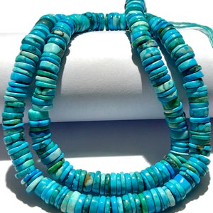 Turquoise Gemstone Beads Arizona Turquoise Smooth Flat Rondelle Beads 6mm to 5-6mTurquoise Smooth Tyre Shape Beads Blue Turquoise Stone Bead