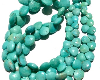 Natural Blue Turquoise Faceted Heart Shape Beads 8mm to 11mm Arizona Turquoise Faceted Hearts 17” Mined Turquoise Gemstone Beads Wholesaler