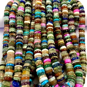 Disco Mixed Gemstone Smooth Tyre Shape Beads 7mm 8mm Natural Mixed Gemstone Beads Multi Stone Smooth Flat Rondelle Beads Multi Colour Beads