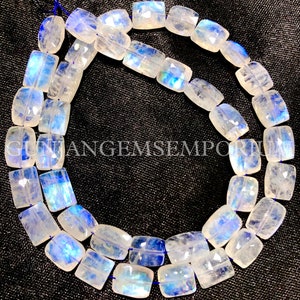 Popular~~Blue Fire~AAA+ White Rainbow Moonstone Faceted Beads Natural Rainbow Beads Rectangle Shape Beads White Rainbow Faceted Chicklettes