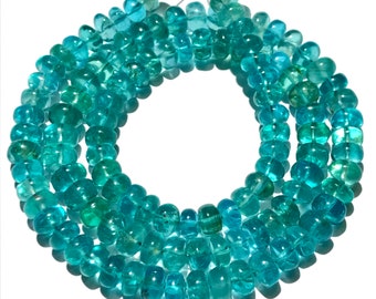 AAA+ Quality~~Blueish~Green Apatite Smooth Beads Natural Neon Blue Apatite Gemstone Beads Neon Apatite Smooth Rondelle Beads Jewelry Making