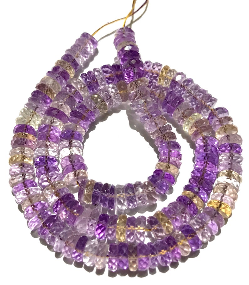 SparklingAAA Ametrine Faceted Wheel Shape Beads Natural 5-7mm Ametrine Tyre Shape Beads Ametrine Flat Rondelles Ametrine Gemstone Beads image 2