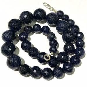 AAA+ Quality BLUE SAPPHIRE Faceted Round Ready To Wear Necklace With Closure/Natural 14” 9*14mm Blue Sapphire Corundum Gemstone Beads/