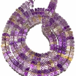 SparklingAAA Ametrine Faceted Wheel Shape Beads Natural 5-7mm Ametrine Tyre Shape Beads Ametrine Flat Rondelles Ametrine Gemstone Beads image 5