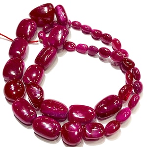 AAAA+ Vackert~~Djuprosa Rubin Släta Nuggets Graderade Halsband Rubin Nuggets Pärlor Röda Rubin Ädelstenspärlor Rubin Släta Pärlor Rubin Smycken
