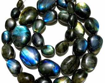 Gorgeous Labradorite Smooth Nugget Beads Natural Blue Fire Labradorite Polished Nugget 12mm-20mm Labradorite Beads 20” Labradorite Gems Bead