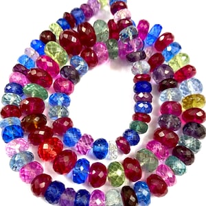 So Gorgeous~AAA++ Multi Sapphire Corundum Faceted Rondelle Beads 7-9mm Multi Sapphire Rondelle Beads Wholesale Multi Corundum Beads Sapphire