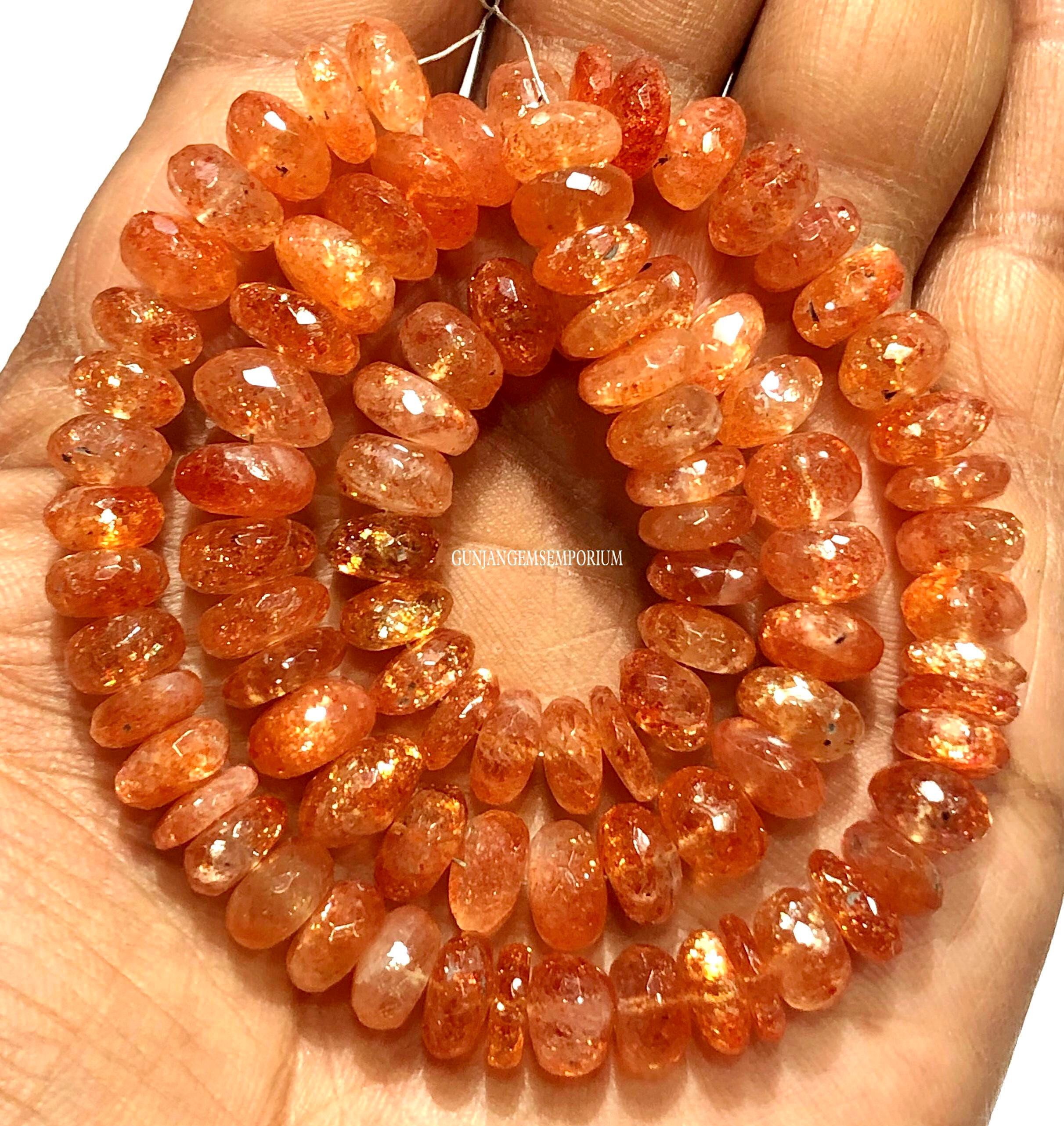 SUNSTONE Beads Sunstone Gemstone Beads 8-9mm Natural Sunstone Faceted Rondelle Beads AAA+ Quality Orange Sunstone Jewellery Faceted Beads