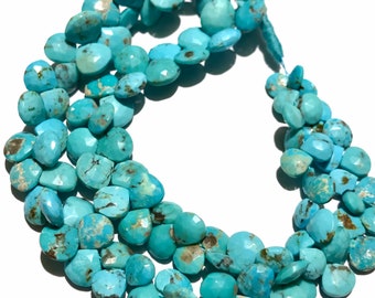 Natural Blue Turquoise Faceted Heart Shape Beads 8mm to 11mm Arizona Turquoise Faceted Hearts 17” Mined Turquoise Gemstone Beads Wholesaler