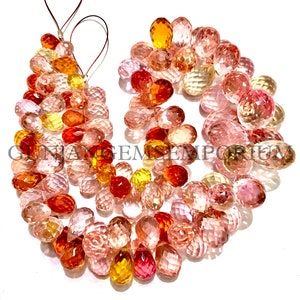 Very Rare~~AAAA++ QUALITY Padparadscha Sapphire Gemstone Beads Beautiful Peach Sapphire Faceted Teardrops Pink Sapphire Briolettes Gemstones