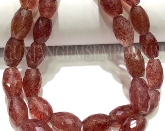 AAA+ Pink Strawberry Quartz Faceted Barrel Beads Natural Strawberry Quartz Barrel Shape Beads Strawberry Gemstone Beads Wholesale Stone Bead