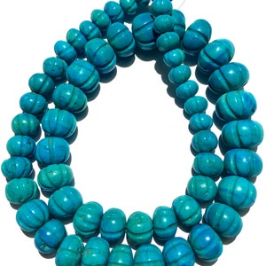 Very Rare~~Blue Turquoise Carved Rondelle Beads Blue Carved Gemstone Beads Heated Turquoise Gemstone Beads Turquoise Carved Melon Shape Bead