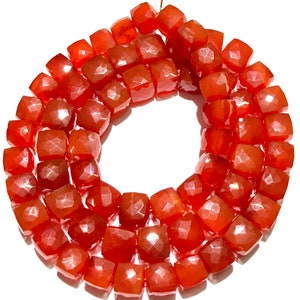 AAA+ Quality~~ Orange Carnelian Faceted Box Beads Natural Carnelian Gemstone Beads Orange Red Carnelian Box Shape Beads Carnelian Cube Beads