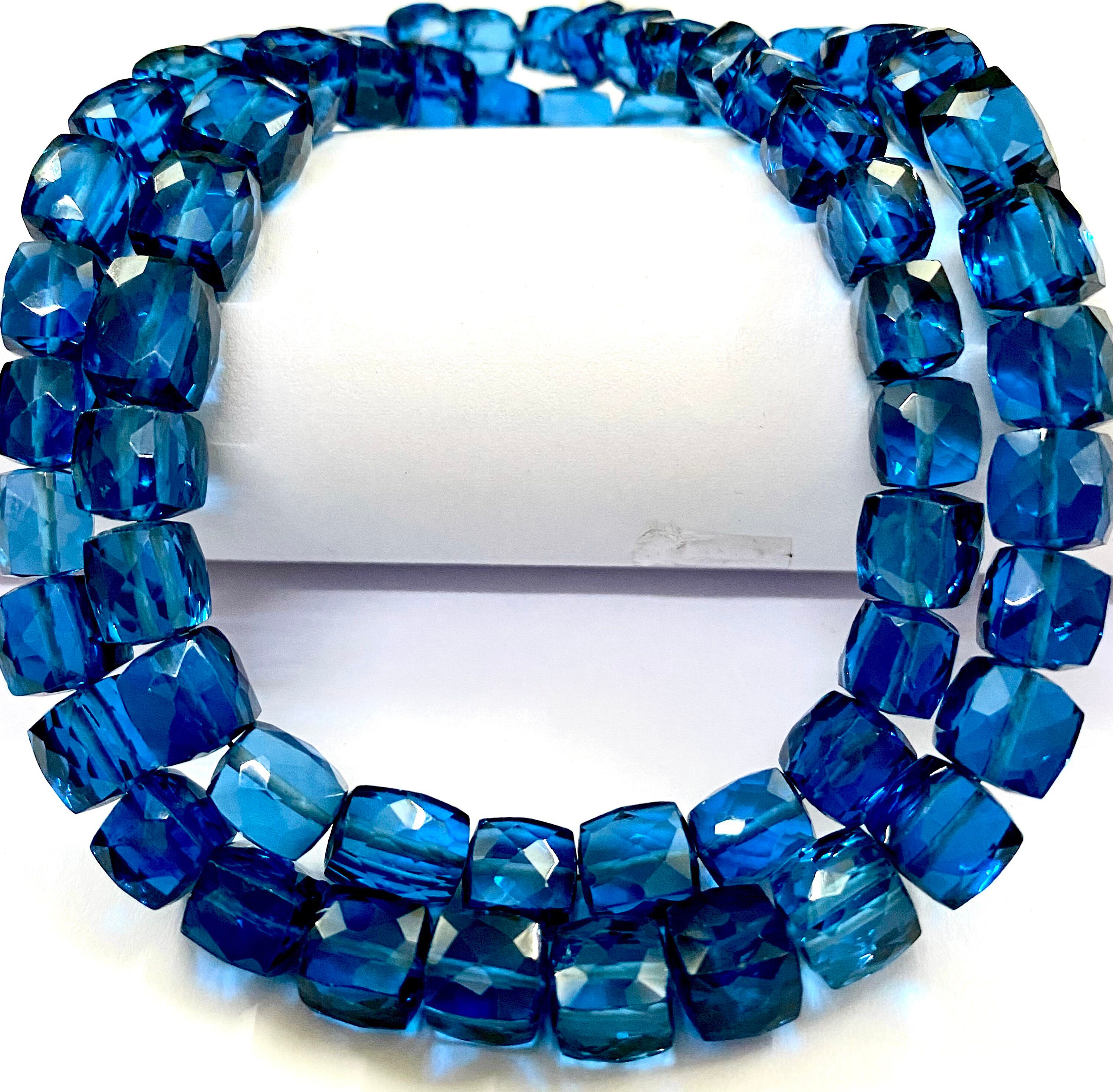 Sparkling~AAA++ Neon Blue Spinel Faceted Box Beads 7-8mm Neon Blue Spinel Gemstone Beads Blue Spinel Beads 18” Neon Spinel Faceted Cube Bead