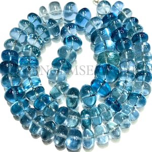 Extremely Beautiful~AAAA+ QUALITY~Blue Aquamarine Smooth Rondelle Beads Aquamarine Rondelle Smooth Beads 6-8mm Aquamarine 18” Beaded Strand
