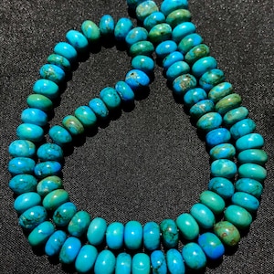 Blue Turquoise Smooth Rondelle Beads Natural Turquoise Gemstone Beads 9mm Turquoise Beads Heated Turquoise Beaded Strand Jewelry Making Bead