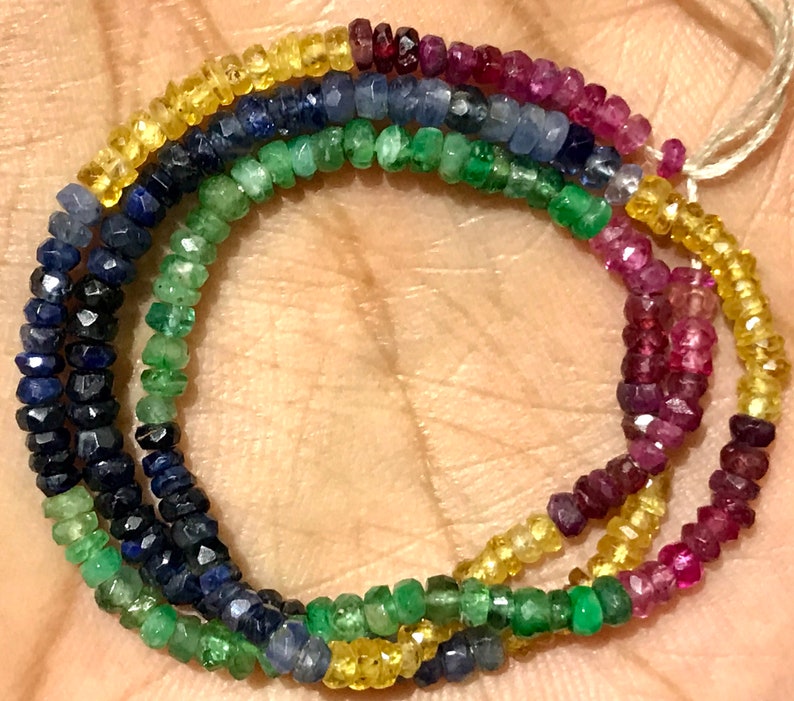 Highest Quality MULTI Color Sapphire Gemstone BeadsNatural Rondelle Shape 3mm 12\u201dFaceted Micro Cut Multi Sapphire Beads 1Strands !!