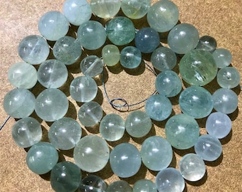 100% Natural Milky Aquamarine Gemstone Beads••Beautiful Aquamarine Stone Balls••8*12 mm Shaded Milky Aquamarine Spheres••Rare Newly Arrived