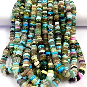 Disco Mixed Gemstone Smooth Tyre Shape Beads 7mm 8mm Natural Multi Gemstone Beads Multi Stone Smooth Flat Rondelle Beads Multi Colour Beads