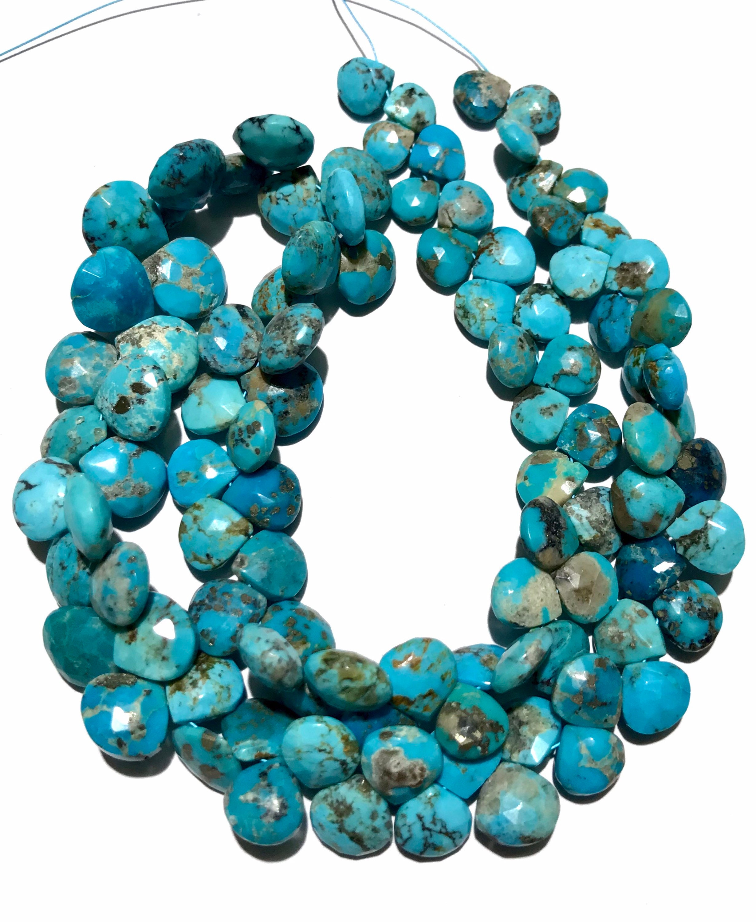 Natural Blue Turquoise Faceted Heart Shape Beads 8mm to 11mm