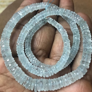 Beautiful AQUAMARINE Faceted Wheel Shape Beads/Natural Aquamarine Faceted Gemstone Beads/3*6 mm 16” Tyre Shape Aquamarine Strand/Very Rare