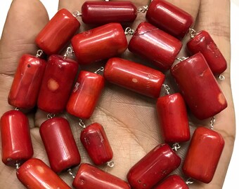 CORAL ROSARY! Natural Bambu Coral 10*13 mm W Pipe Shaped Beads/19" Rosary Beads Of Bambu Coral/Very Rare Genuine Coral Smooth Rosary Beads