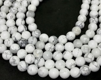 Natural White Howlite 8mm Balls 1mm Hole /8mm Howlite Gemstone Beads/Round Shape Howlite Beads With 1mm Hole/Howlite 8 mm//15”Line