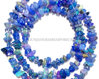 AAA+ QUALITY~~Rarest~Ethiopian Blue Opal Smooth Nugget Beads Natural Opal Nuggets Smooth Opal Beads Full Star Neon Blue Opal Beaded Necklace