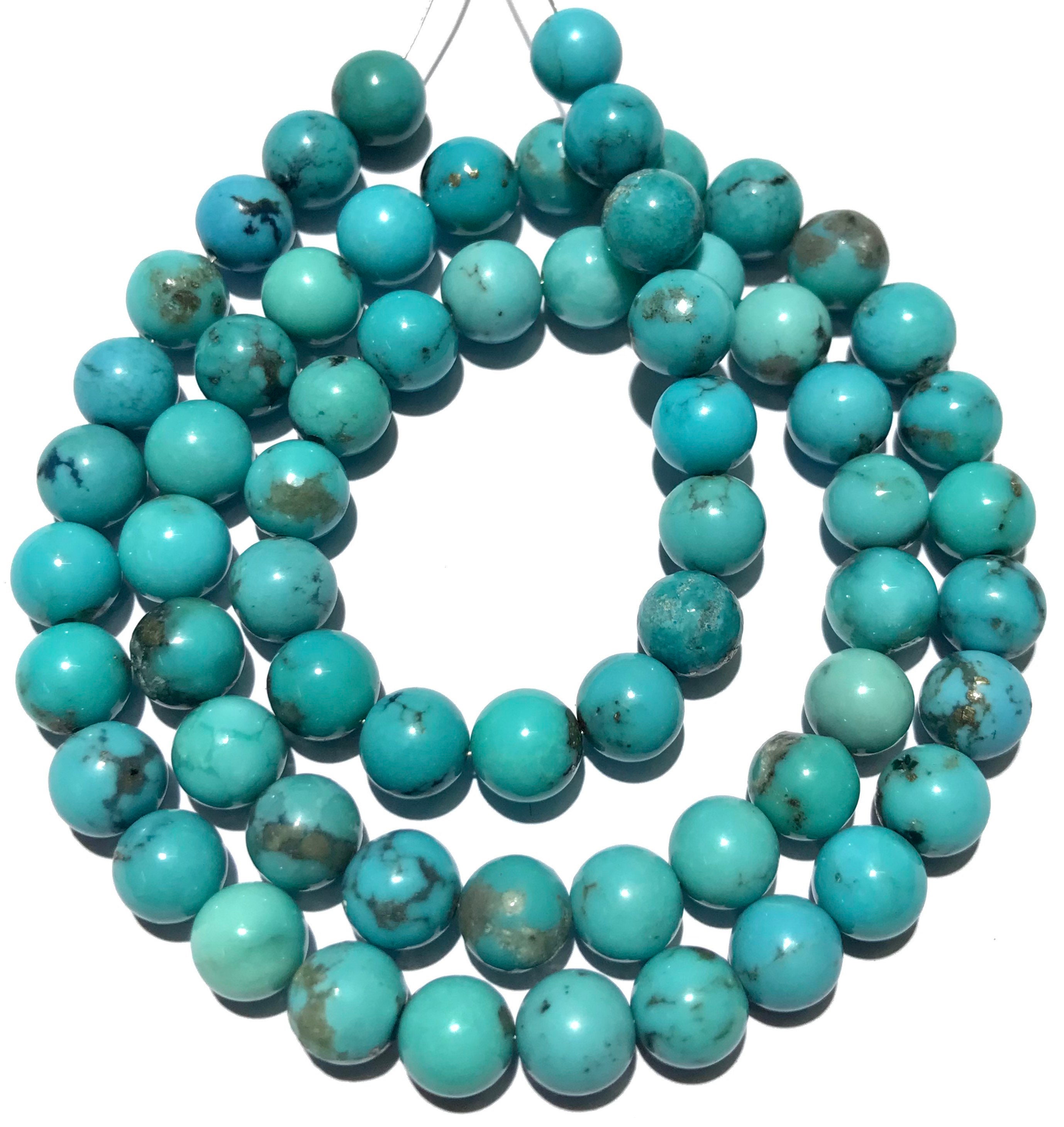 Cyrank Turquoise Beads for Jewelry Making, 8mm Blue Turquoise Round Loose  Beads with Elastic Bracelet String Natural Stone Beads for Jewelry Making