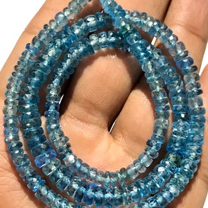 AAAA+ Ocean Blue Aquamarine Beads Natural Aquamarine Faceted Rondelle Beads 4mm-6mm Aquamarine Gemstone Beads Blue Aquamarine Faceted Beads