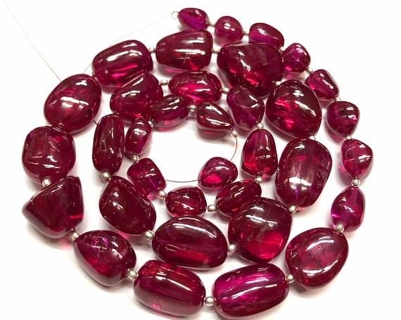 Highest Quality RUBY Red CORUNDUM Smooth Beads/20” 11*15mm Red Corundum Nuggets Strand/Lustrous Dark Ruby Color Beads/Smooth Nuggets