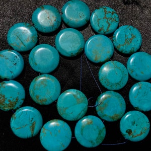 Turkoois gladde munten~~Zeer zeldzame turkoois 25 mm platte edelsteenkralen in muntvorm••Turkoois steen 18 inch kralen••Effen platte turkoois kralen