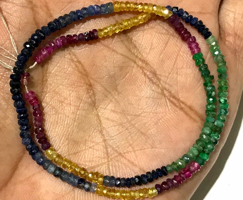 Highest Quality MULTI Color Sapphire Gemstone BeadsNatural Rondelle Shape 3mm 12\u201dFaceted Micro Cut Multi Sapphire Beads 1Strands !!