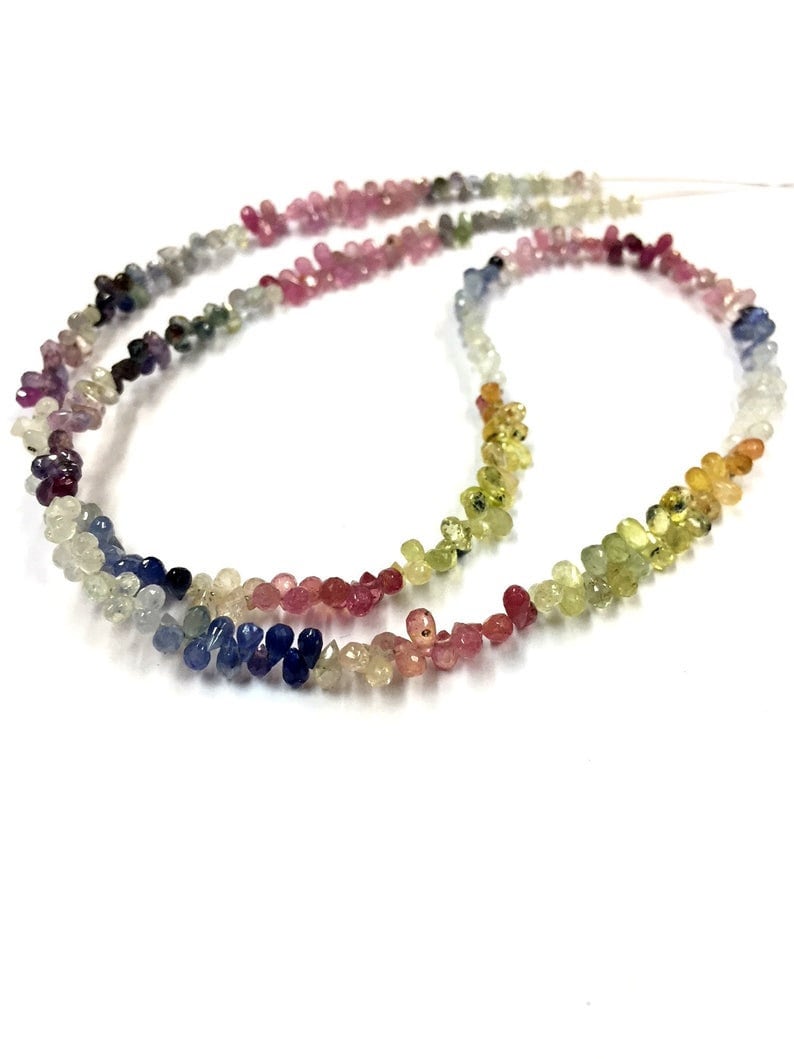 Beautiful Natural Faceted Very Rare Multi Sapphire Teardrop Beads 2.5mm Drop Shape Gemstone Beads 19 Inch Strand Top Quality