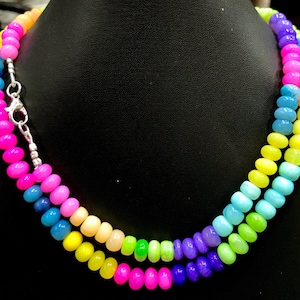 Beautiful~~Neon Rainbow Opal Smooth Rondelle Beads Natural Multi Opal Smooth Beads Mix Opal 18” Beaded Necklace 7-8mm Rainbow Candy Neckalce
