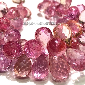 Peachy Pink Padparadscha Sapphire Faceted Teardrops AAAA RARE Sapphire Drops Beads Sparkly Sapphire Teardrops 5&quot; Sapphire Gemstone Bracelets