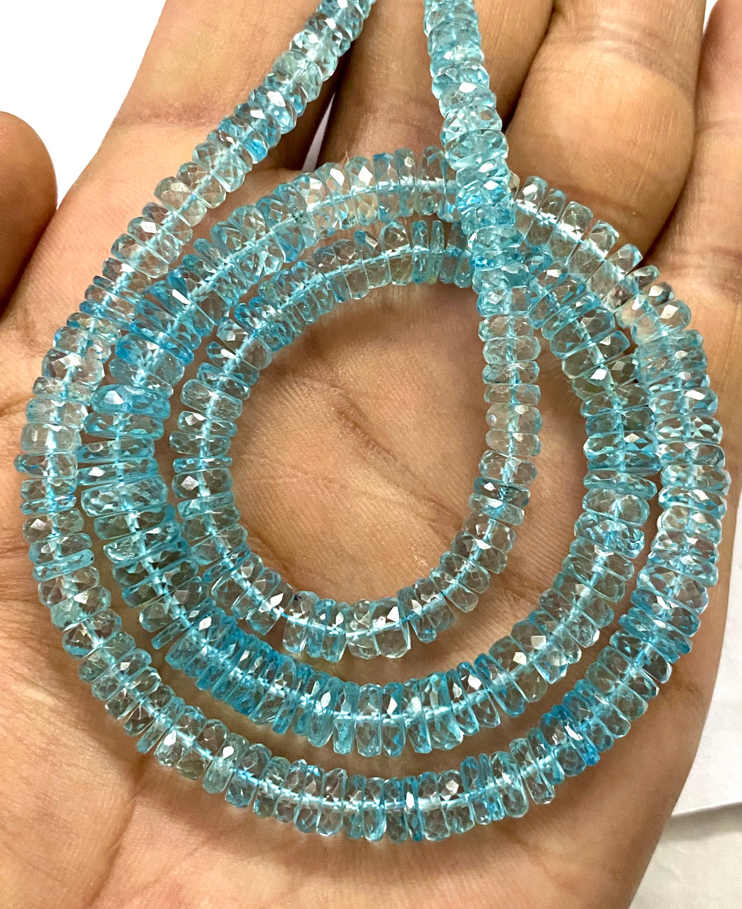 Aquamarine Faceted Tyre Beads AAA++  Blue Aquamarine Tyres Faceted Aquamarine Beads 5-7mm Aquamarine Gemstone Bead Aquamarine Stone Jewelry