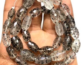 RAREST Turmulated Quartz Beads AAA+ Faceted Grey Quartz Faceted Barrel Beads Barrel Shape Beads Wholesale Gemstone Beads Stone Bead Necklace